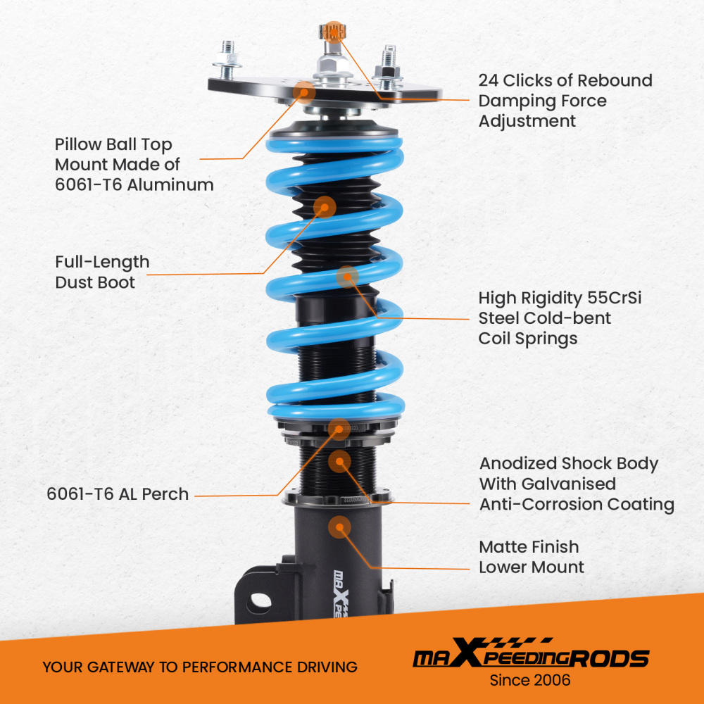 Compatible for Mitsubishi 3000GT FWD 91-99 MaXpeedingrods COT6 Coilover 24 Way Damper Shock Lowering Kit