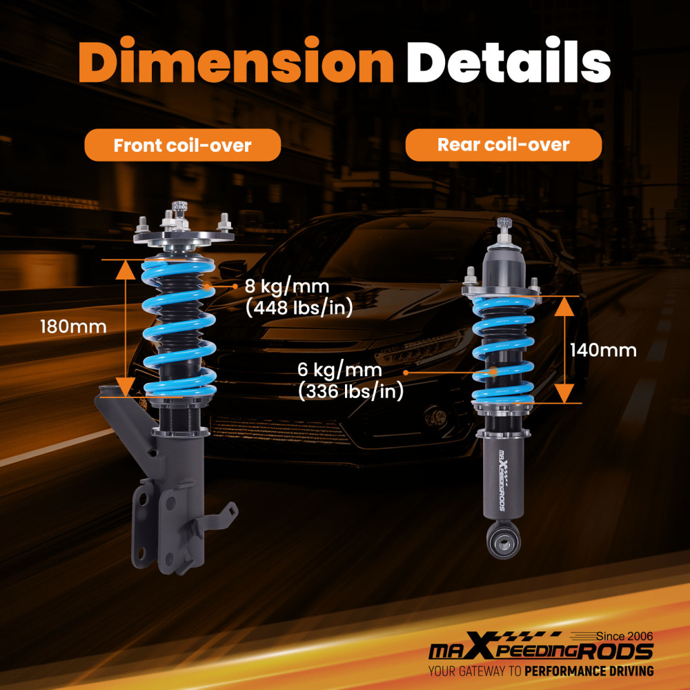 maXpeedingrods T6 Advanced Series Coilovers Kit compatible for Honda Integra DC5 2001-2006 compatible for Acura RSX 2002-2006 Lowering Kit