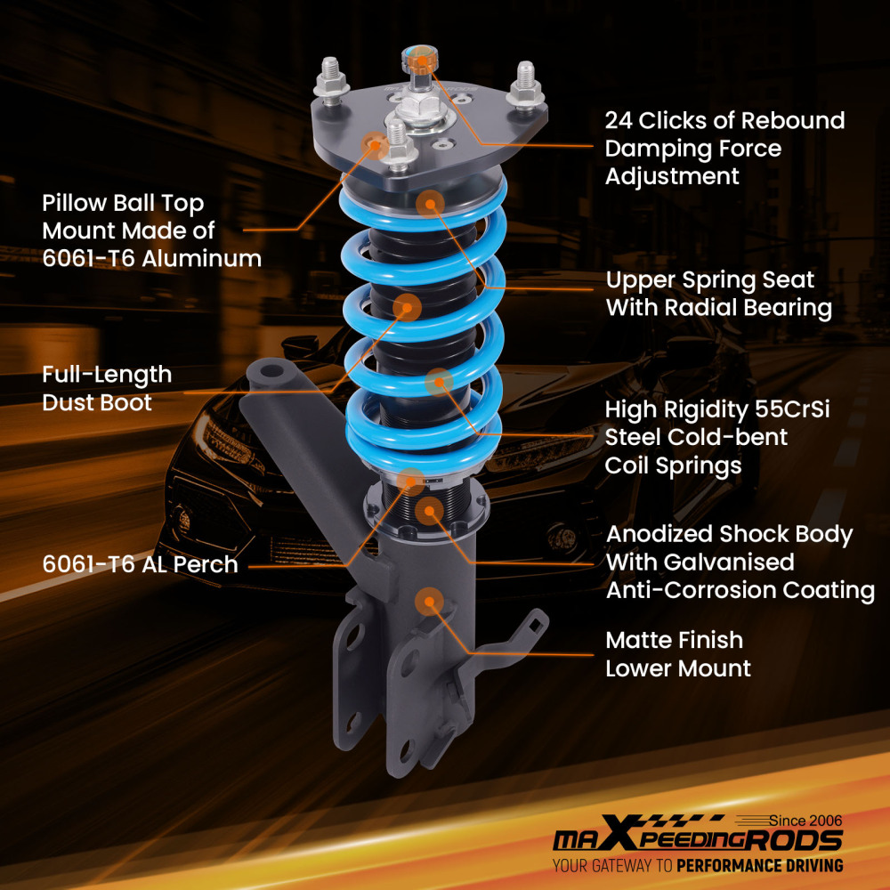 maXpeedingrods T6 Advanced Series Coilovers Kit compatible for Honda Integra DC5 2001-2006 compatible for Acura RSX 2002-2006 Lowering Kit