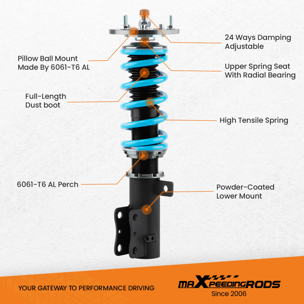Compatible for Chevy Cobalt 05-10 MaXpeedingrods T6 Coilovers 24 Way Damper Lowering Kit