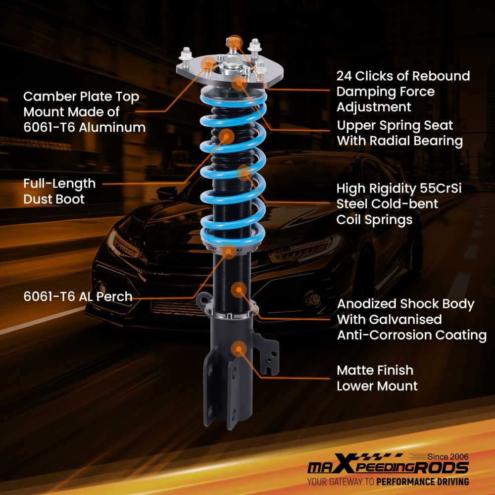 Coilovers compatible for Toyota CAMRY AVALON 2007-2011 24Ways Adj.Coil Spring Shocks Struts Lowering Kit