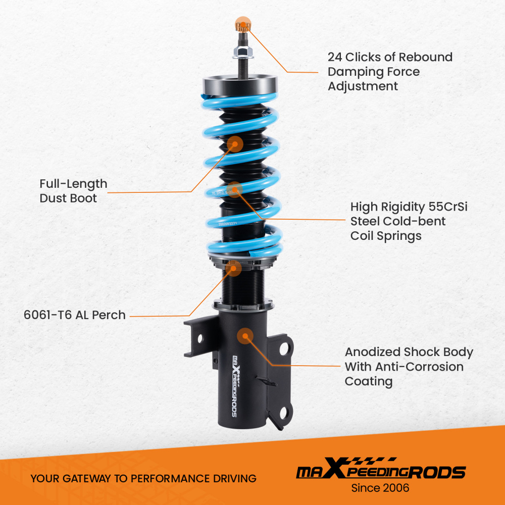 24-Way Damper Adjustable Coilovers Suspension Kit compatible for Chevrolet Camaro 10-15