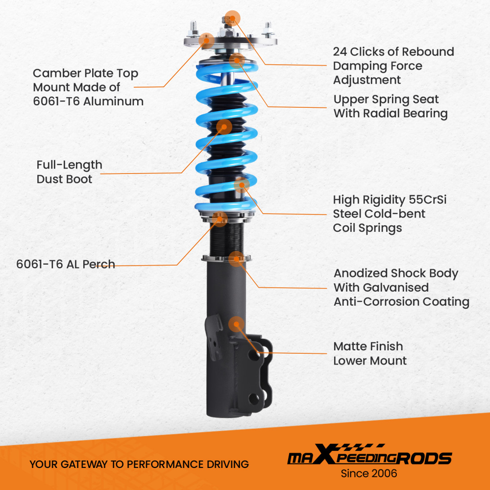 24 Click Damper Coilovers Suspension compatible for Toyota Camry 02-06 Height Adjustable