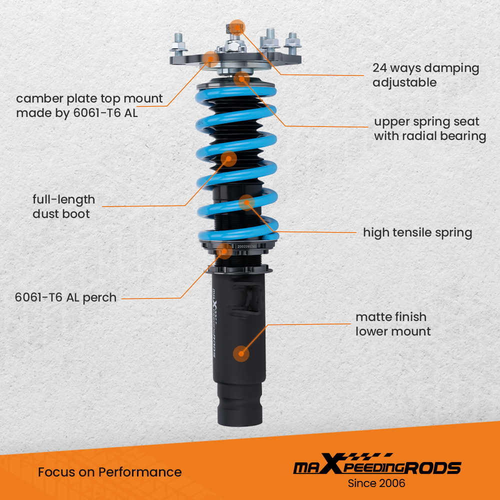 MaXpeedingrods COT6 Coilover Damper Kit compatible for Honda Civic Hatchback 2016+ (52mm) lowering kit