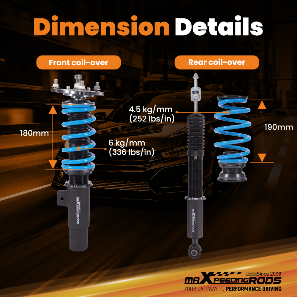 Racing Coilovers 24 Step Suspension Lowering Kit compatible for Honda Civic FE/FL 22-25