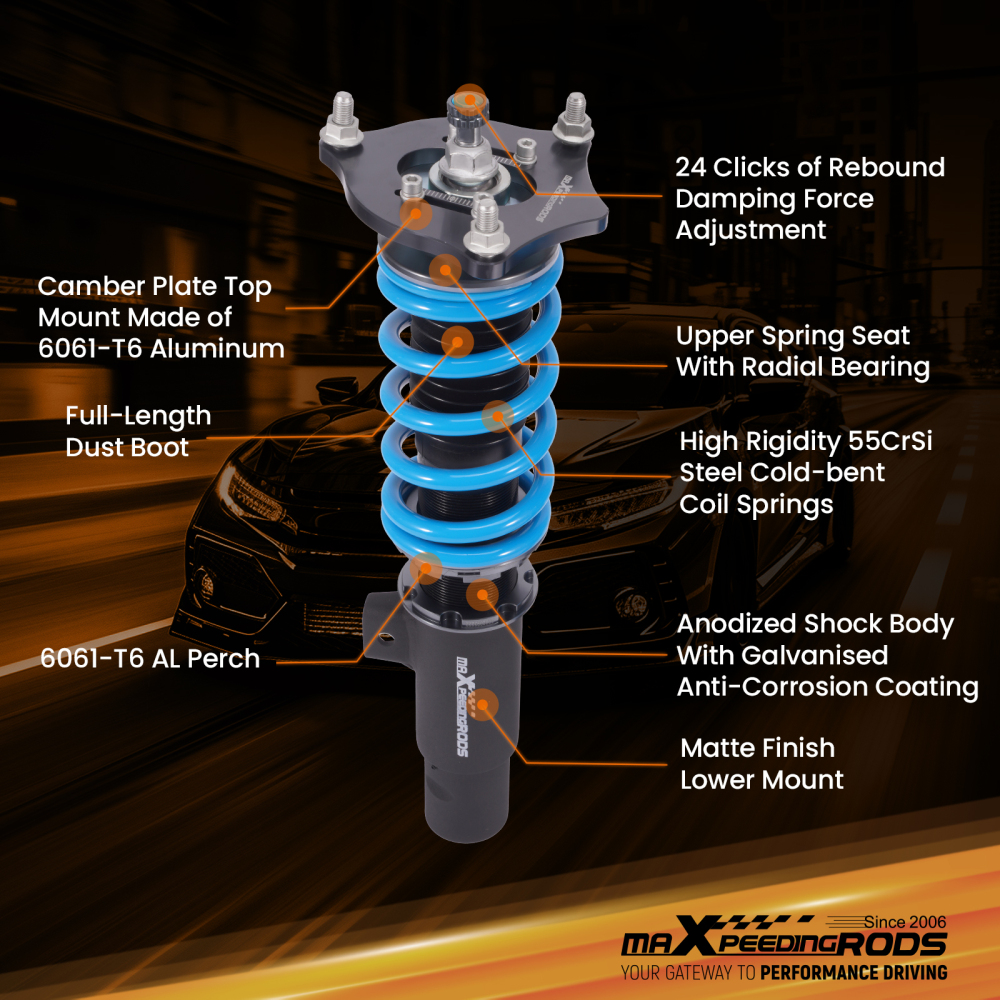 Racing Coilovers 24 Step Suspension Lowering Kit compatible for Honda Civic FE/FL 22-25