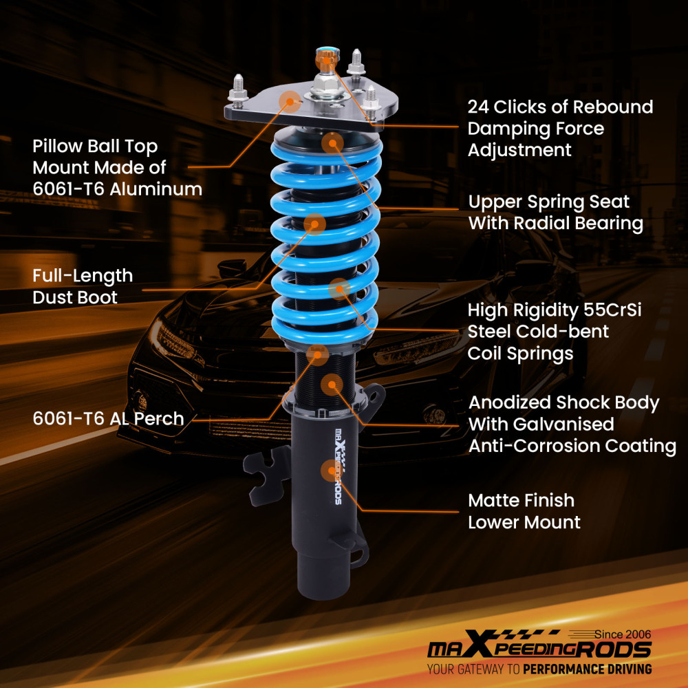 24 Way Adjustable Damper Coilover Coilovers compatible for Mini Cooper R50 R52 R53 02-06 Lowering Kit