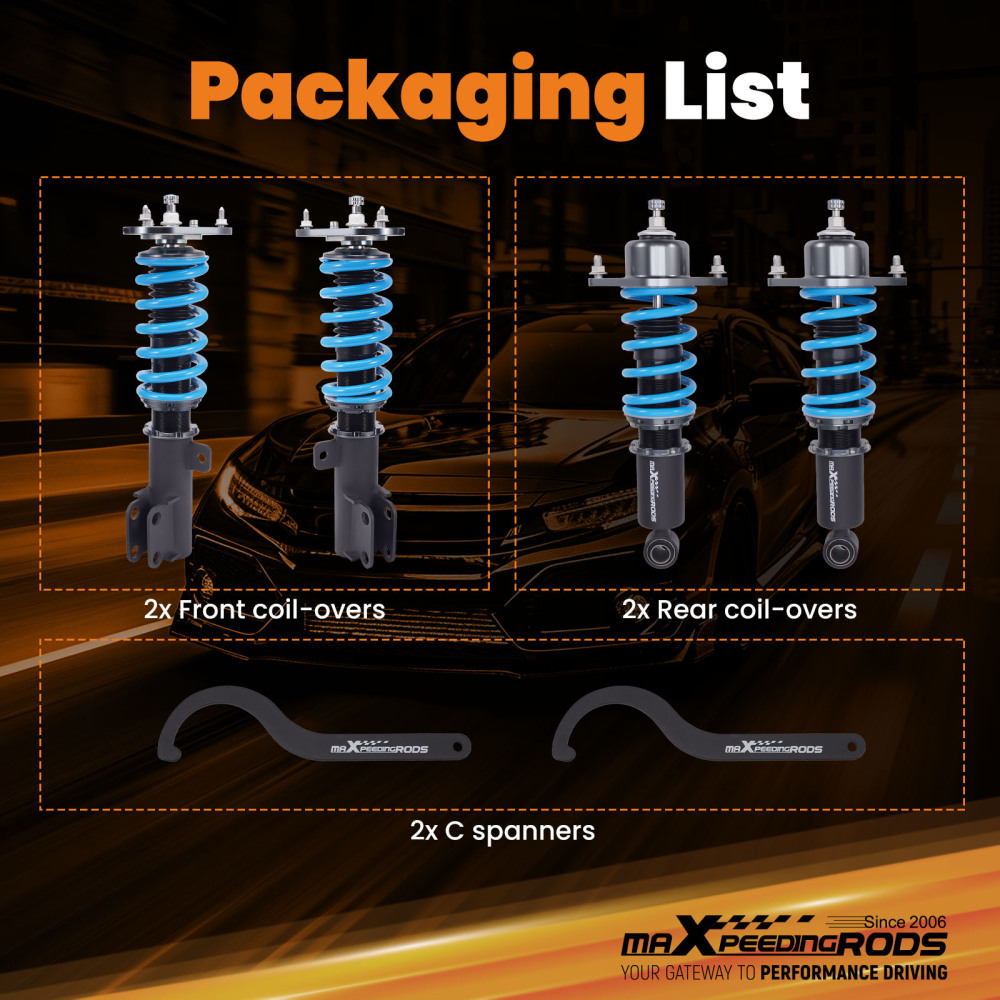 Compatible for TOYOTA COROLLA 2009-2019 MaXpeedingrods COT6 Damper Coilovers Lowering Kit Compatible for TOYOTA COROLLA 2009-2019 MaXpeedingrods COT6 Damper Coilovers Lowering Kit