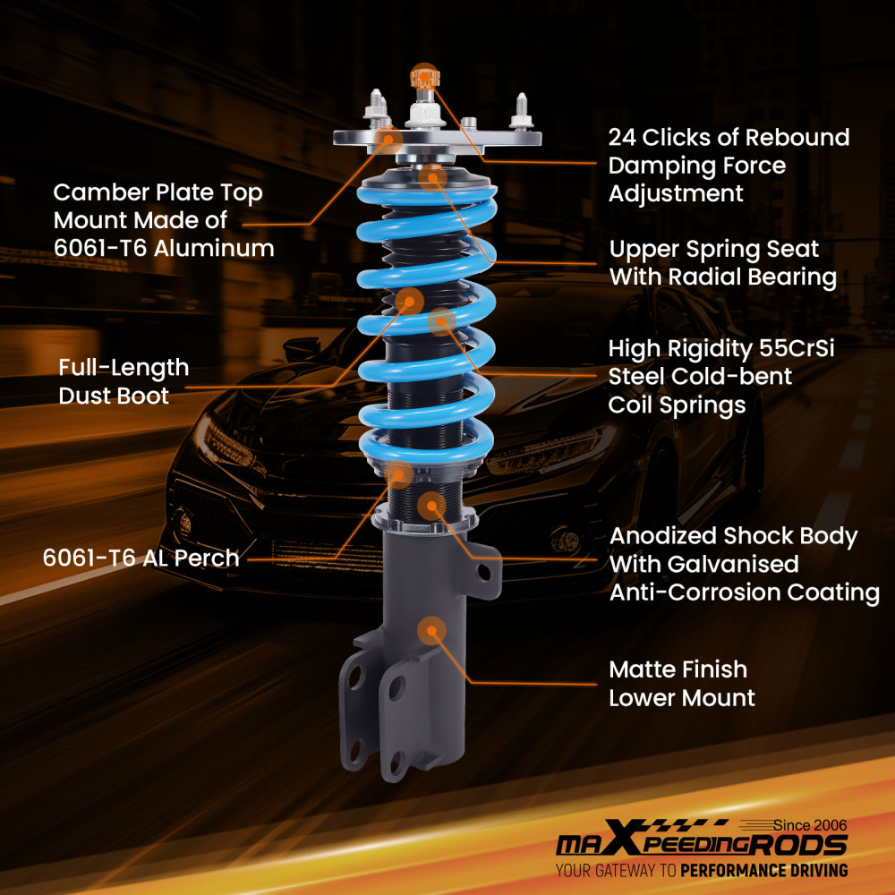 Compatible for TOYOTA COROLLA 2009-2019 MaXpeedingrods COT6 Damper Coilovers Lowering Kit Compatible for TOYOTA COROLLA 2009-2019 MaXpeedingrods COT6 Damper Coilovers Lowering Kit