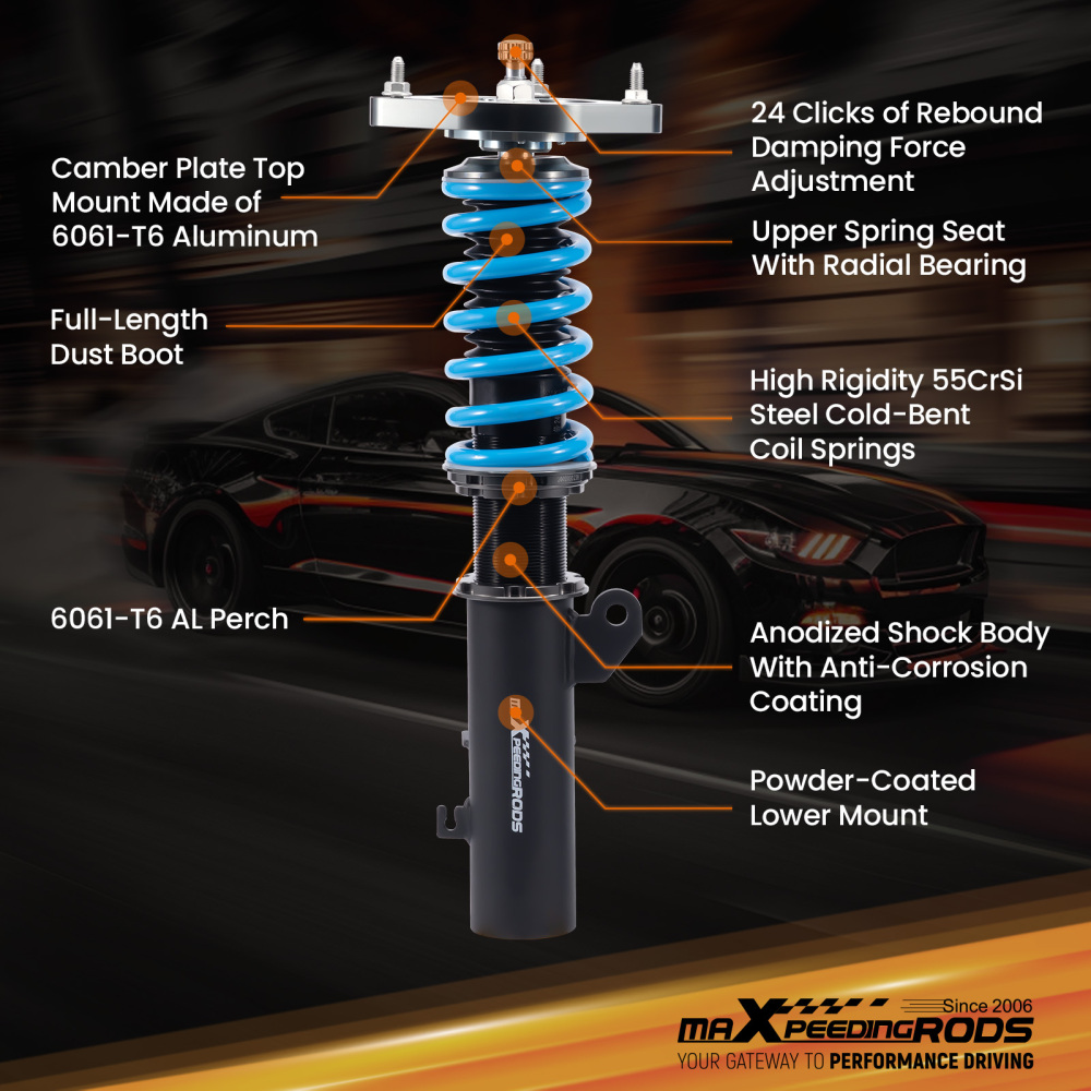 Compatible for Chevrolet Cruze 2016-2019 Maxpeedingrods T6 Coilovers 24 Level Damper Struts Lowering Kit