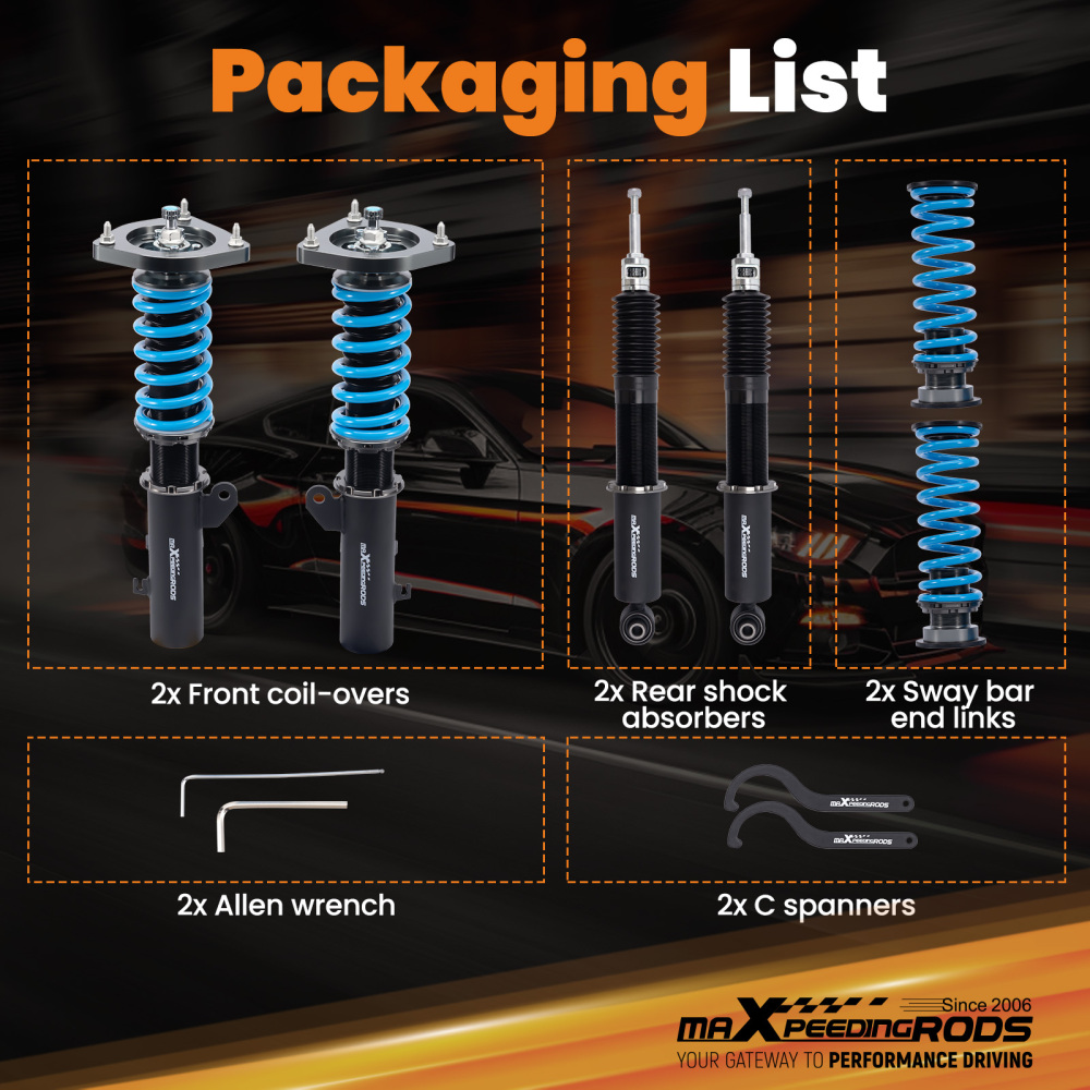 Compatible for Chevrolet Cruze 2016-2019 Maxpeedingrods T6 Coilovers 24 Level Damper Struts Lowering Kit