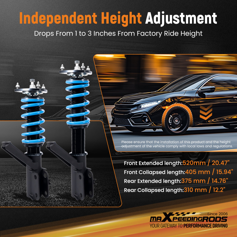 24 Way Coilovers Shocks Struts Lower Kit compatible for Honda CRV 2002 2003 2004 2005 2006