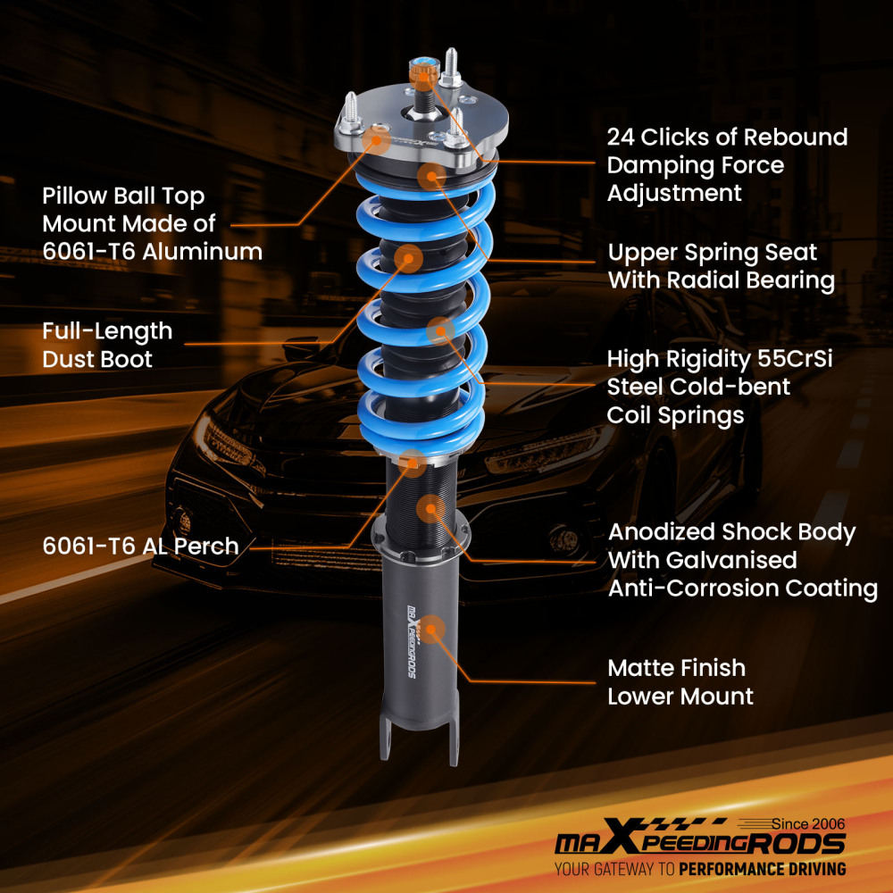 Compatible for Mercedes E320 E350 Sedan RWD 03-09 MaXpeedingrods 24-Way Damper Coilover Lowering Kit