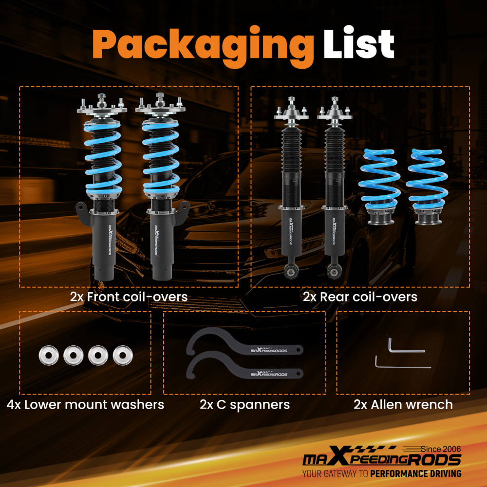 24 Ways Adjustable Damper Spring Coilover Shock Absorbe Kit compatible for BMW E46 3 Series