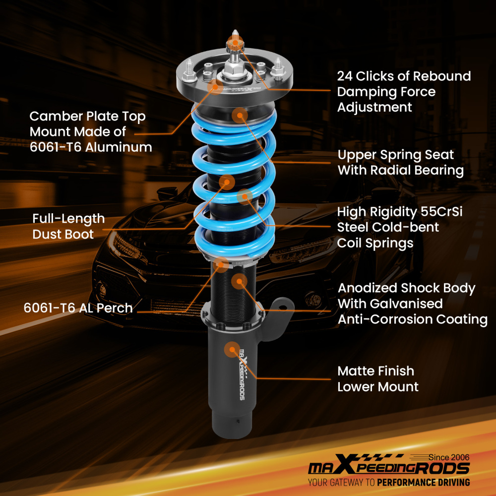 24 Ways Adjustable Damper Spring Coilover Shock Absorbe Kit compatible for BMW E46 3 Series