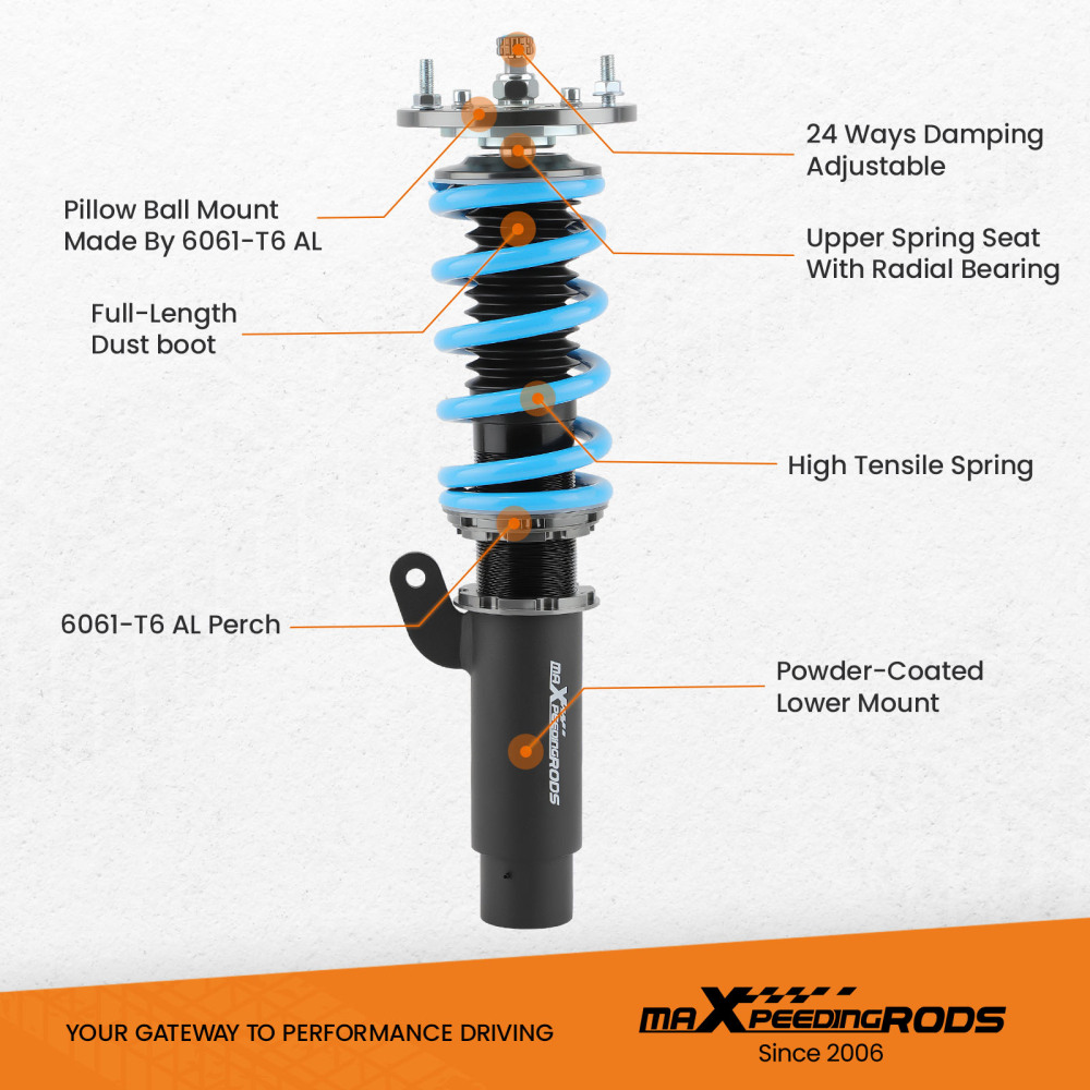 maXpeedingrods Updated Racing Adjustable Coilover Kit Compatible For BMW E46 3-Series Models 98-07 Suspension Struts Lowering Kit