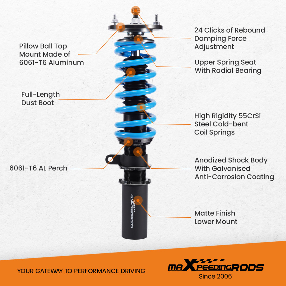 Upgarde T6 Advanced Series Coilovers Suspension Kit compatible for BMW 5 Series E60 520i 528i 550i 2004-2010 Lowering Kit