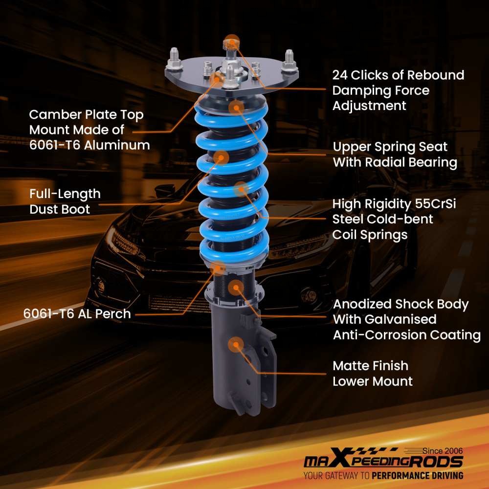 MaXpeedingrods T6 Coilovers 24 Way Suspension compatible for Mitsubishi Eclipse AWD 90-94