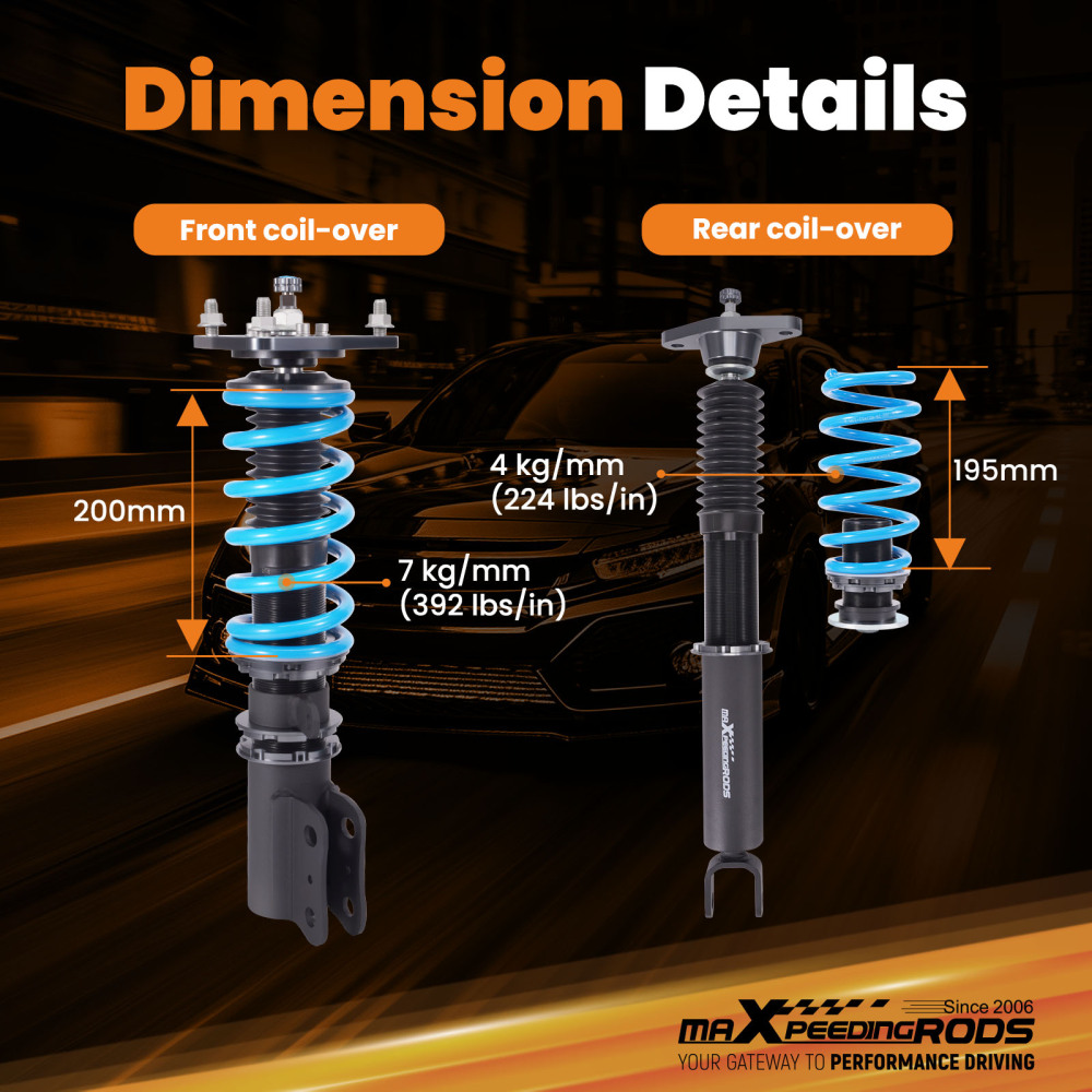 MaXpeedingrods 24 Way Coilover Shock Absorber compatible for Hyundai Elantra HD Sedan 07-10