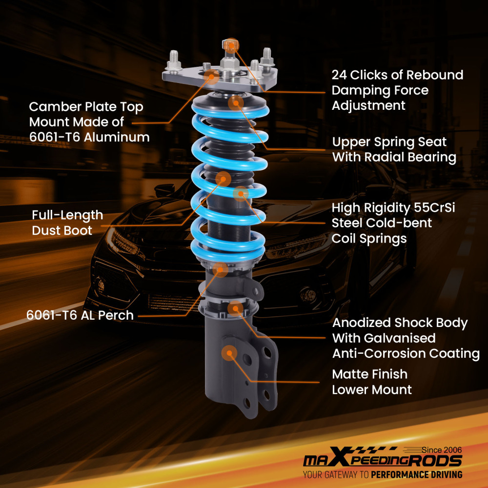 MaXpeedingrods 24 Way Coilover Shock Absorber compatible for Hyundai Elantra HD Sedan 07-10