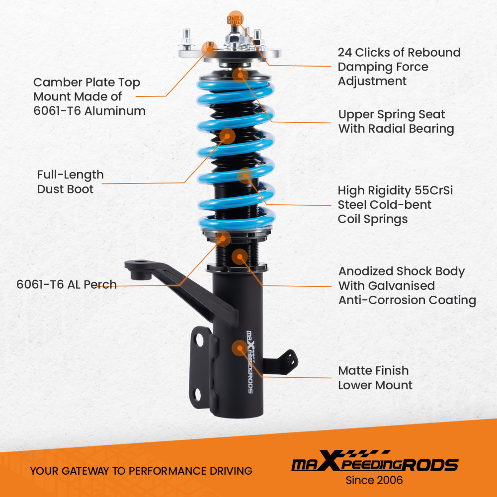 Compatible for Honda Element 2003-2011 24-Step Damper Adjustable Coilover Struts Lowering Kit