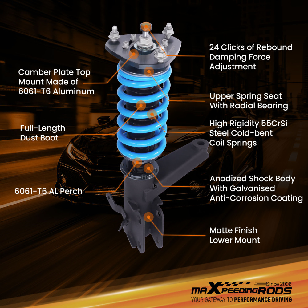 24-Step Damper Adjustable Coilover Struts Kit For Honda Element 2003-2011