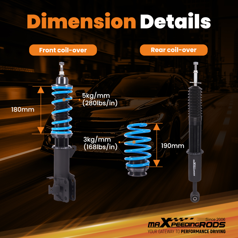 MaXpeedingrods Racing Coilover 24 Way Damper Adjustable compatible for Honda Fit 2009-2014