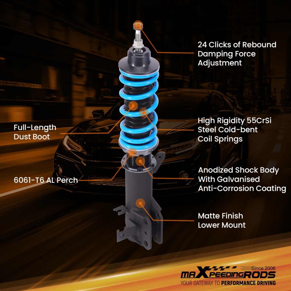 MaXpeedingrods Racing Coilover 24 Way Damper Adjustable compatible for Honda Fit 2009-2014