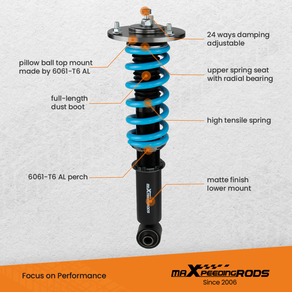 24 Way Damper Struts Air to Coil Springs Conversion compatible for Lincoln Navigator 03-06 lowering kit