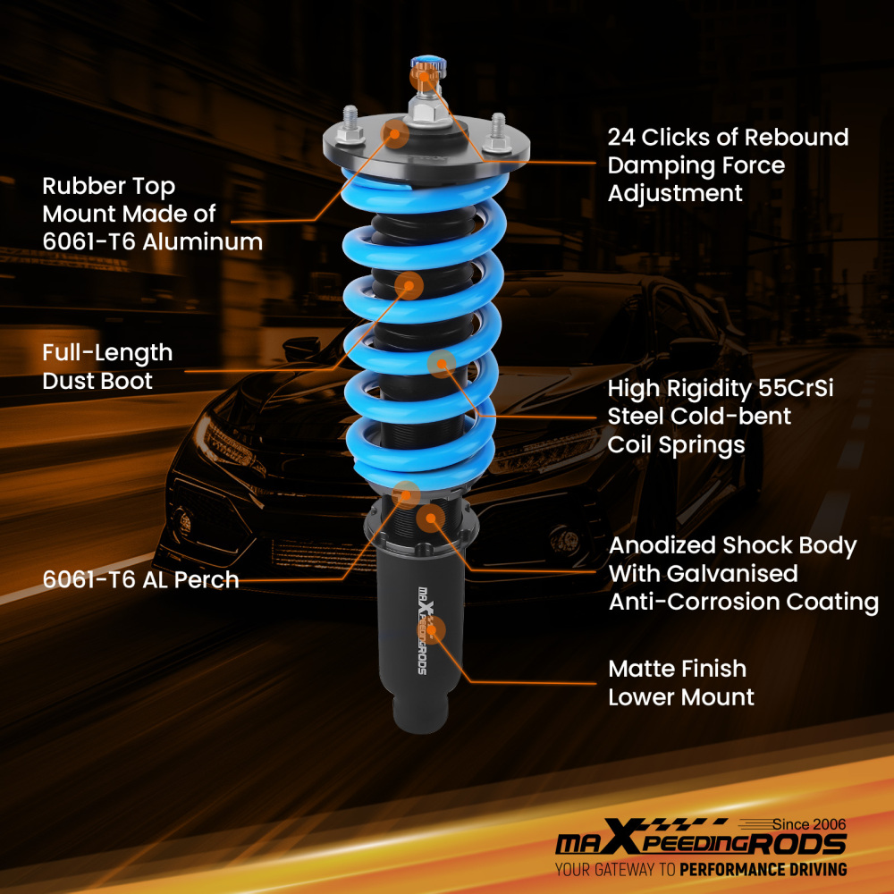 MaXpeedingrods Coilover 24 Ways Damping Adjustment compatible for Ford Fusion 2006-2012