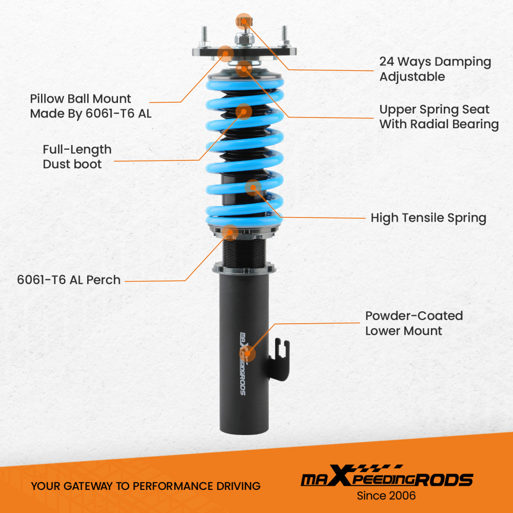 T6 Coilover Struts Spring Shock Absorber Compatible for Subaru Impreza incl. WRX 1992.11-2000.08 SP1 lowering coil-over