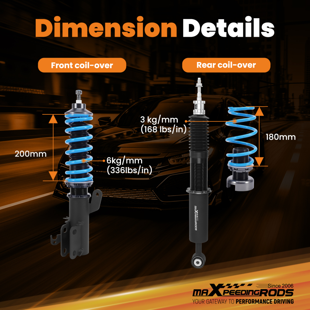 MaXpeedingrods T6 Coilover Lowering Kit compatible for Honda Fit GK GK3 GK5 2015-2020 compatible for FWD