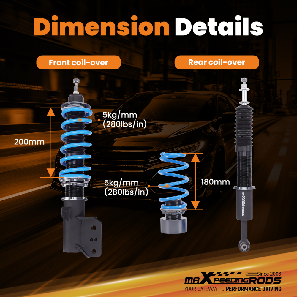 T6 Series Coilover 24 Ways Damper Adjustable compatible for HONDA JAZZ GD1 GD3 2002-2008