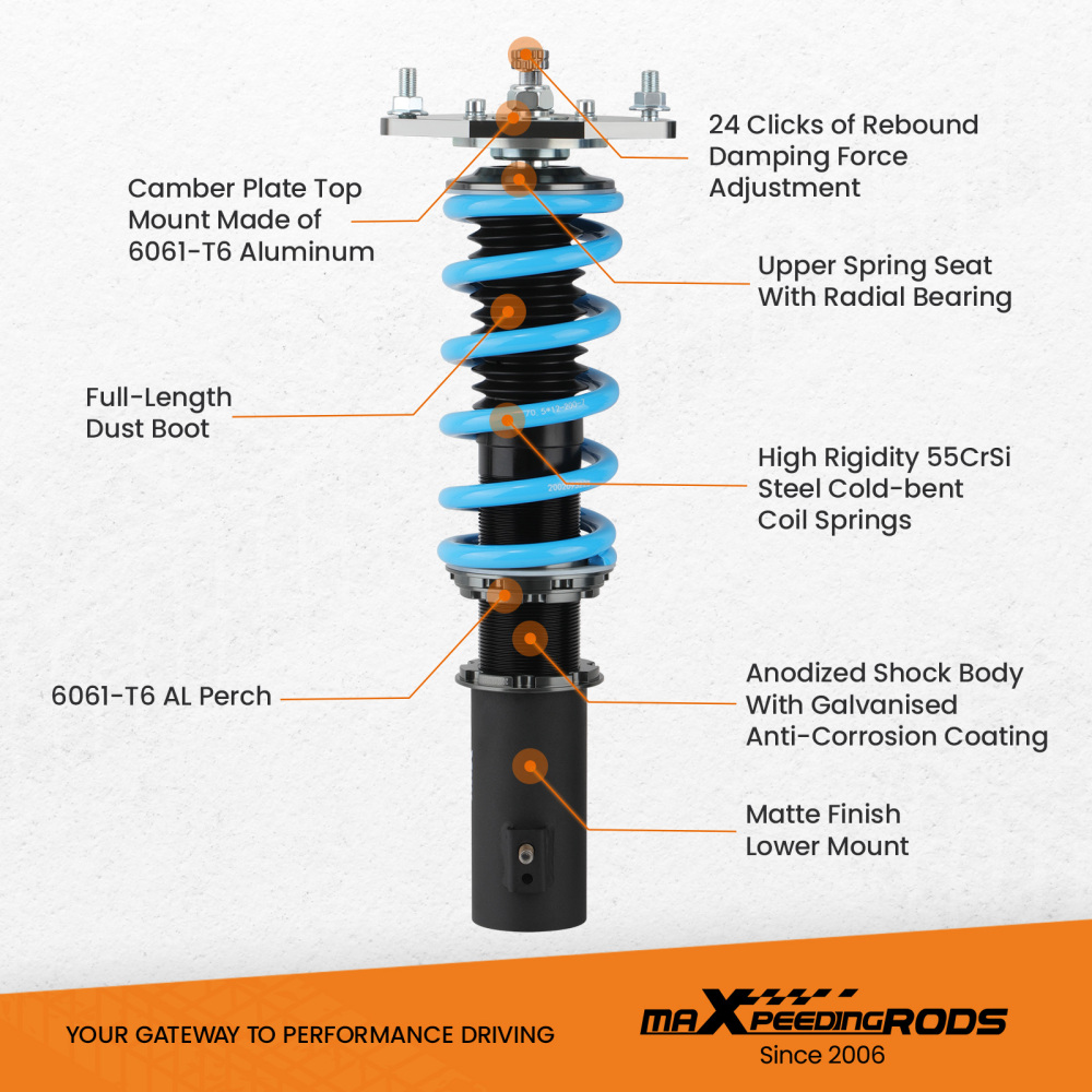 24 Level Damper Coilovers Lowering Kit compatible for Mitsubishi Lancer CS6A CS7A compatible for FWD 02-06