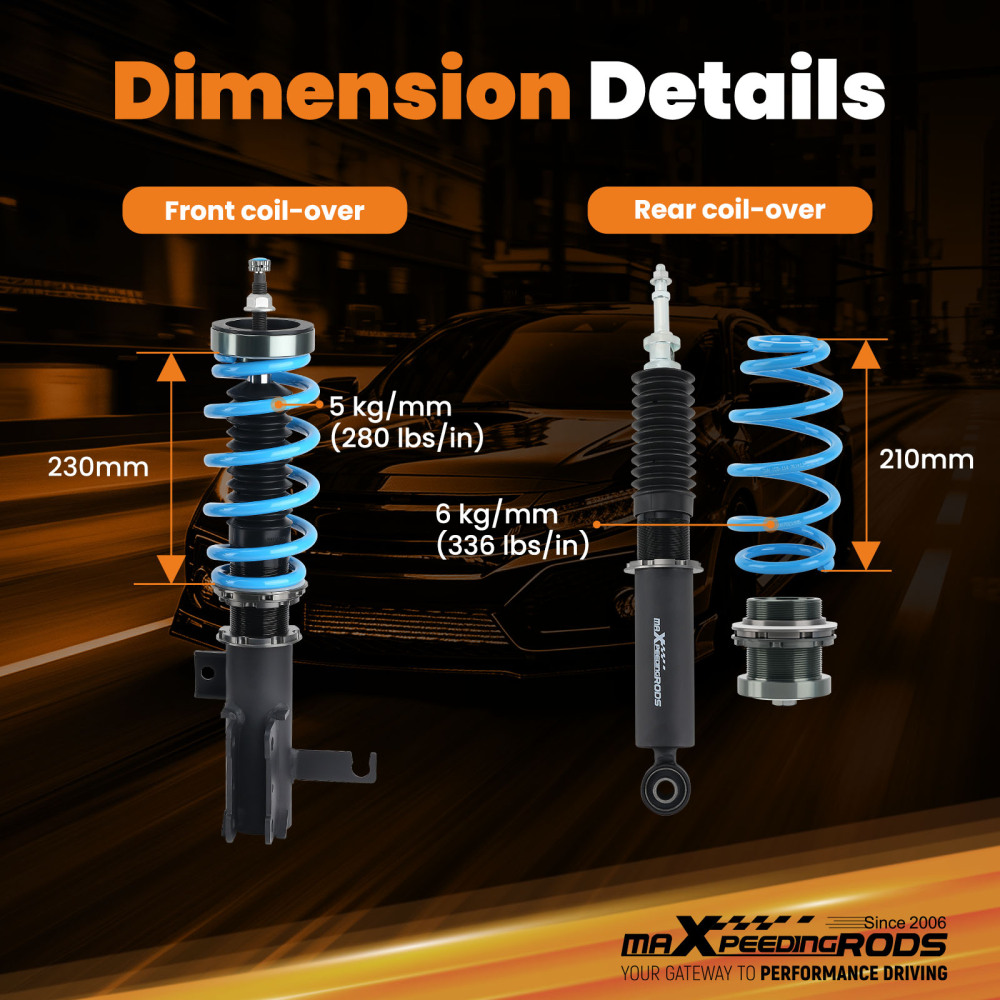 24 Level Damper Adjustable Coilovers compatible for Chevy Impala compatible for Malibu Suspension Kit
