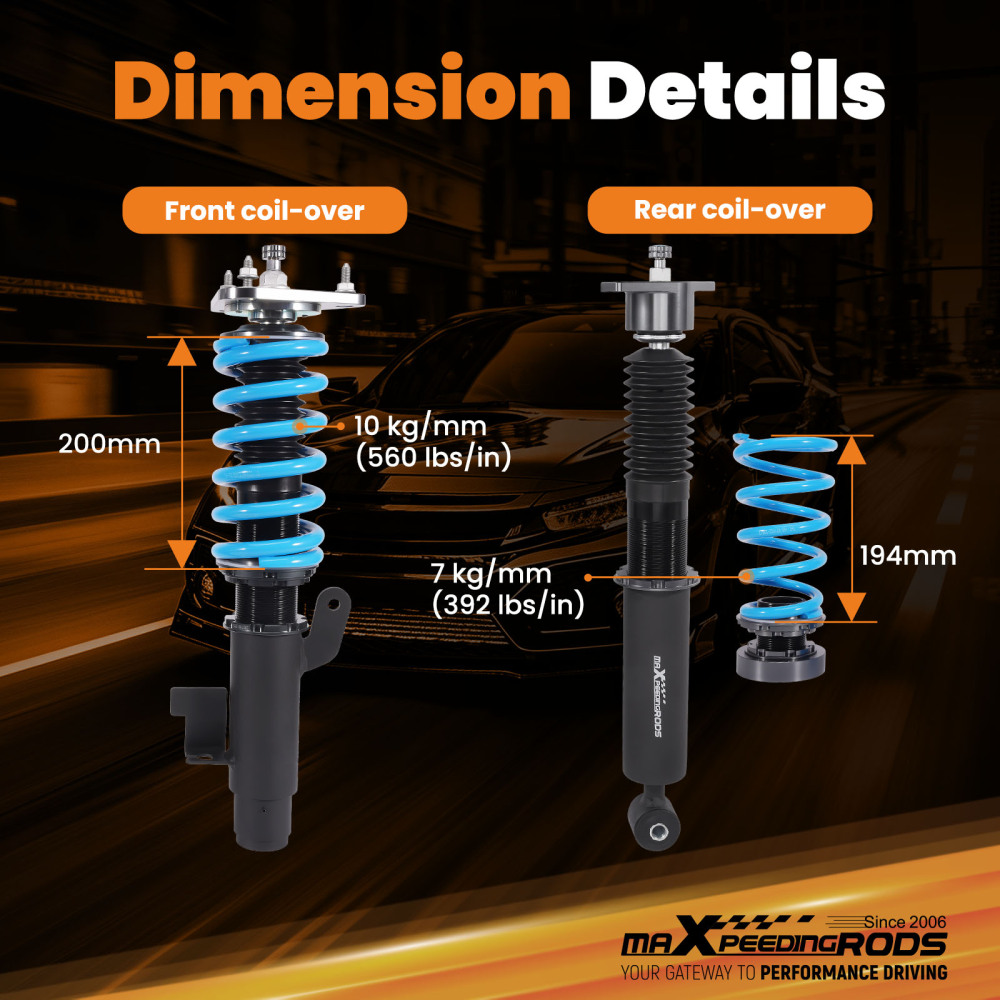 Coilover Lowering Kit compatible for Mazda 3 BK 04-09 24 Levels Rebound Damping Adjustable