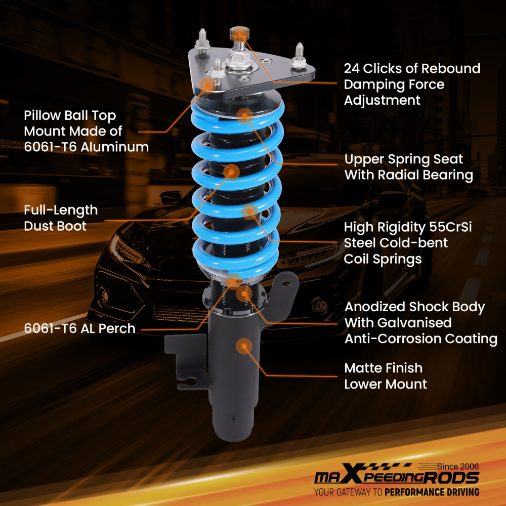 Coilover Lowering Kit compatible for Mazda 3 BK 04-09 24 Levels Rebound Damping Adjustable