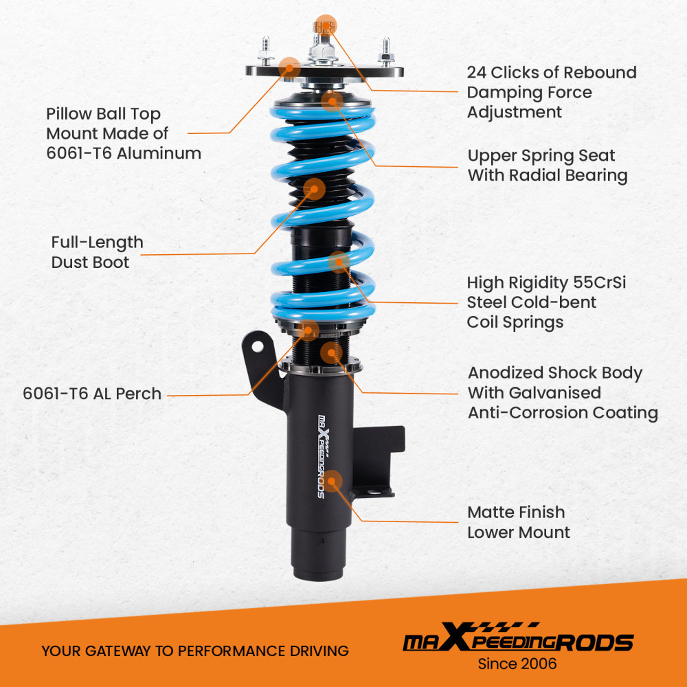 MaXpeedingrods Coilovers compatible for Mazda 3 2004-2013 Adjustable Height Shock Struts Lowering Kit