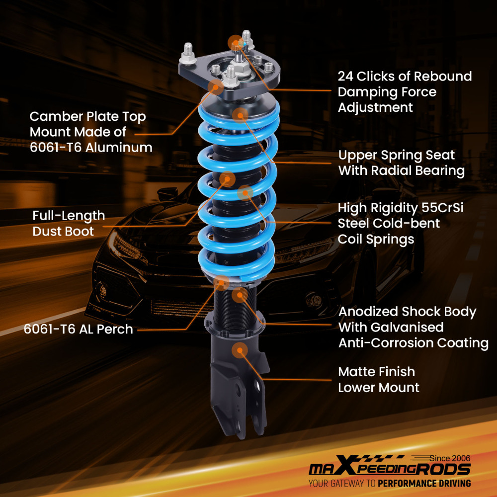 24 Ways Damping Adjustable Perfermance Coilover Compatible For Ford Mustang 4th Gen. 1994-2004  Lowering Kit