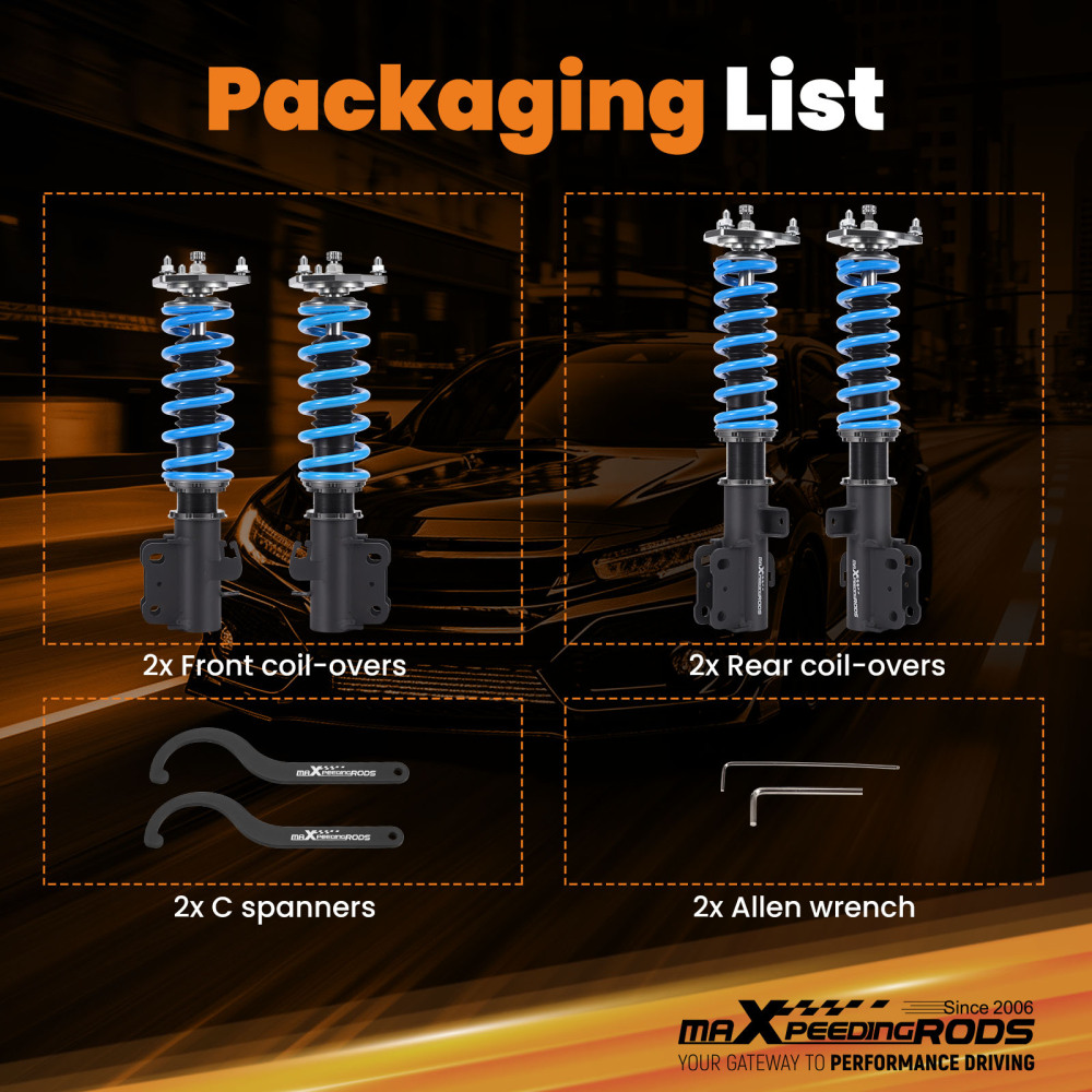 24 Ways Dampening Adjustable Coilovers Kit compatible for Nissan X-Trail T30 2001-2007 Lowering Kit