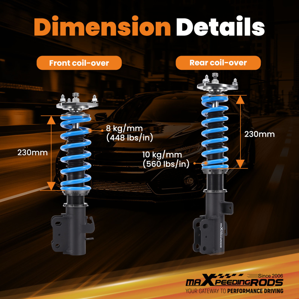 24 Ways Dampening Adjustable Coilovers Kit compatible for Nissan X-Trail T30 2001-2007 Lowering Kit