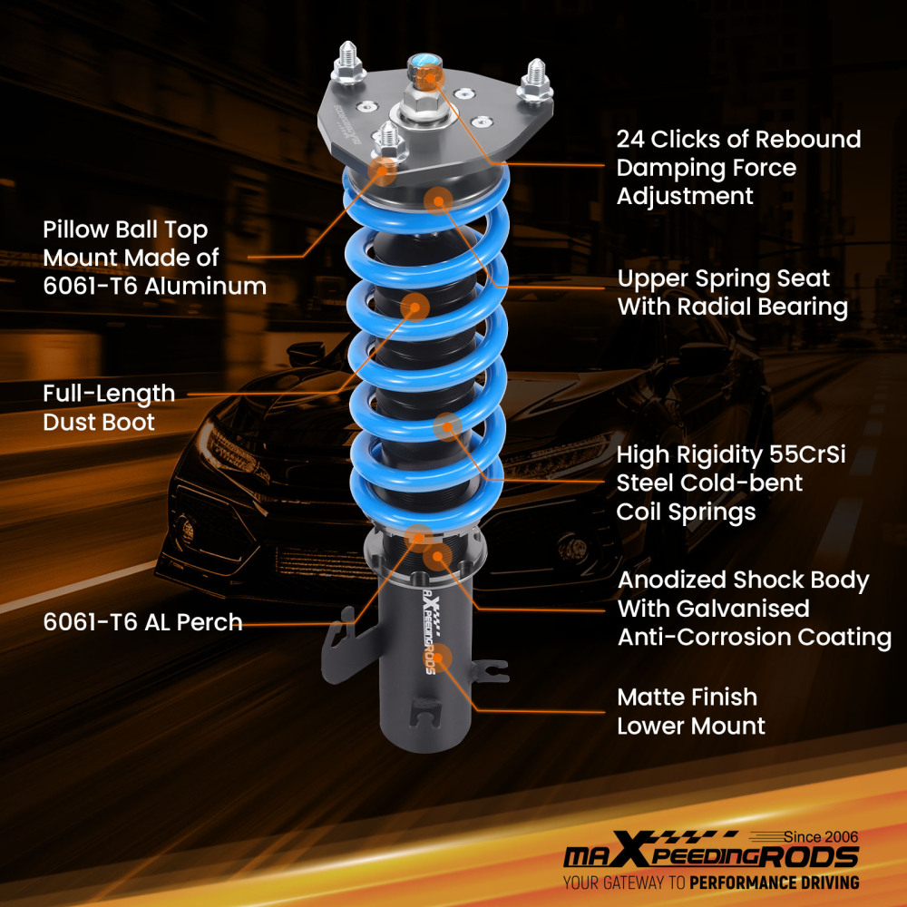 24 Ways Dampening Adjustable Coilovers Kit compatible for Nissan X-Trail T30 2001-2007 Lowering Kit