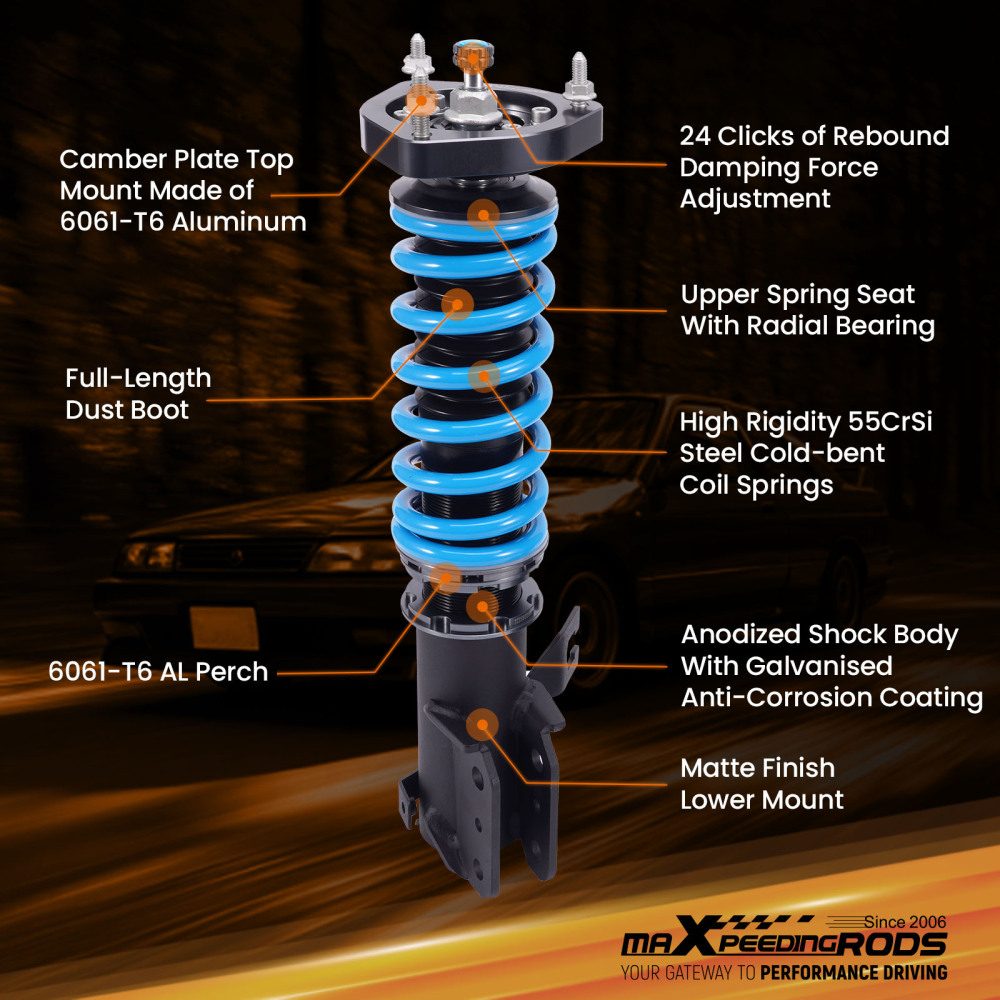 MaXpeedingrods 24 Way Adjustable Coilover Lower Kit compatible for Nissan Sentra B13 91-94