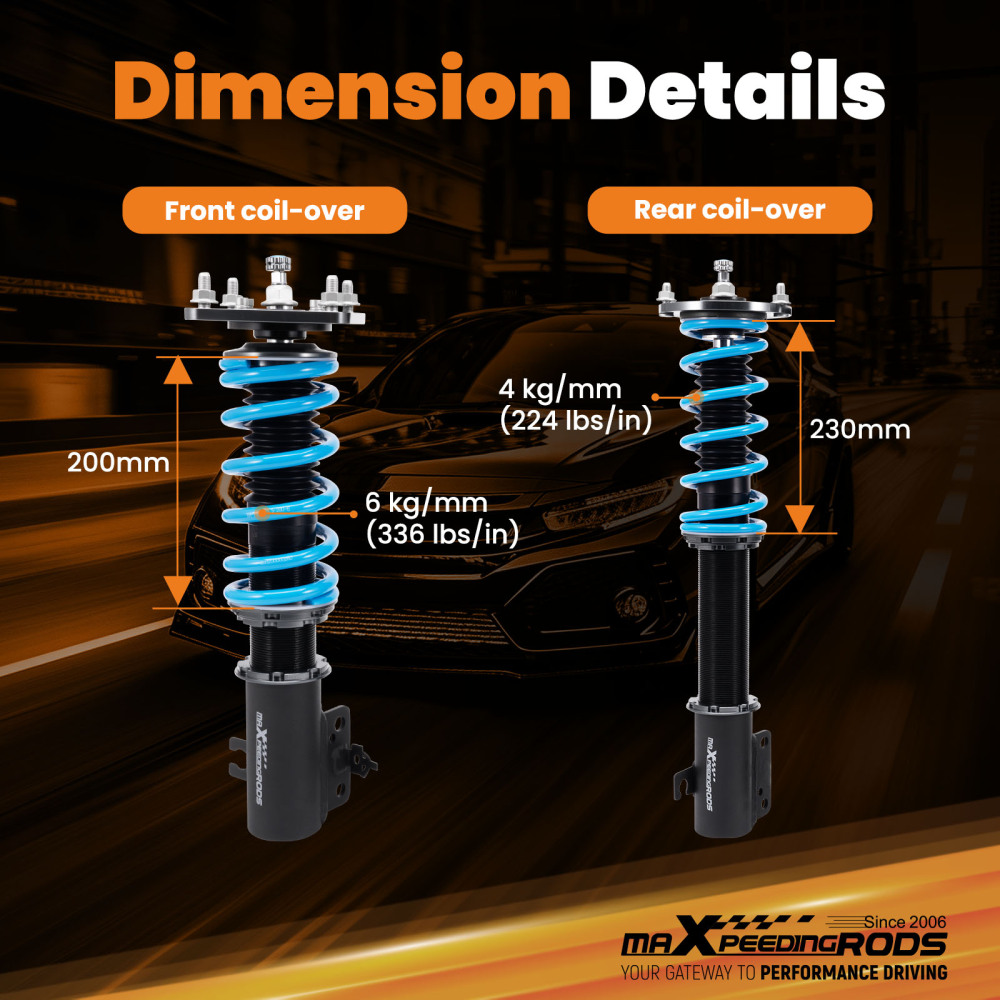 24 Level Damper Coilovers Suspension Kit compatible for Mazda 323 / Protégé 90-94 compatible for FWD