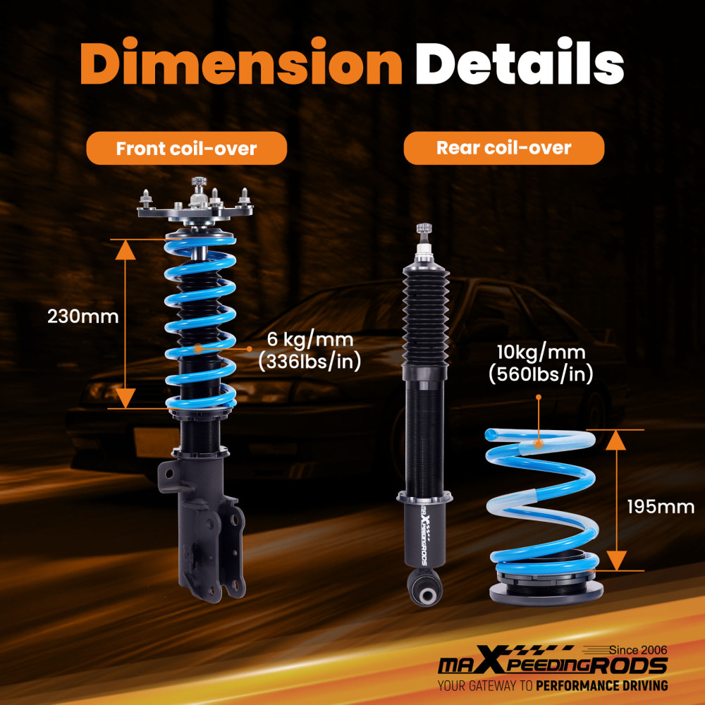 MaXpeedingrods T6 Coilover 24 Step Adjustable Struts compatible for Volvo S60 2001-2009