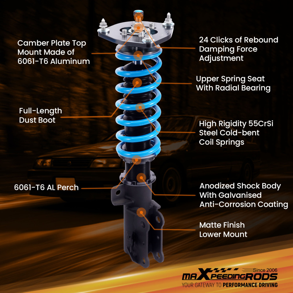 MaXpeedingrods T6 Coilover 24 Step Adjustable Struts compatible for Volvo S60 2001-2009