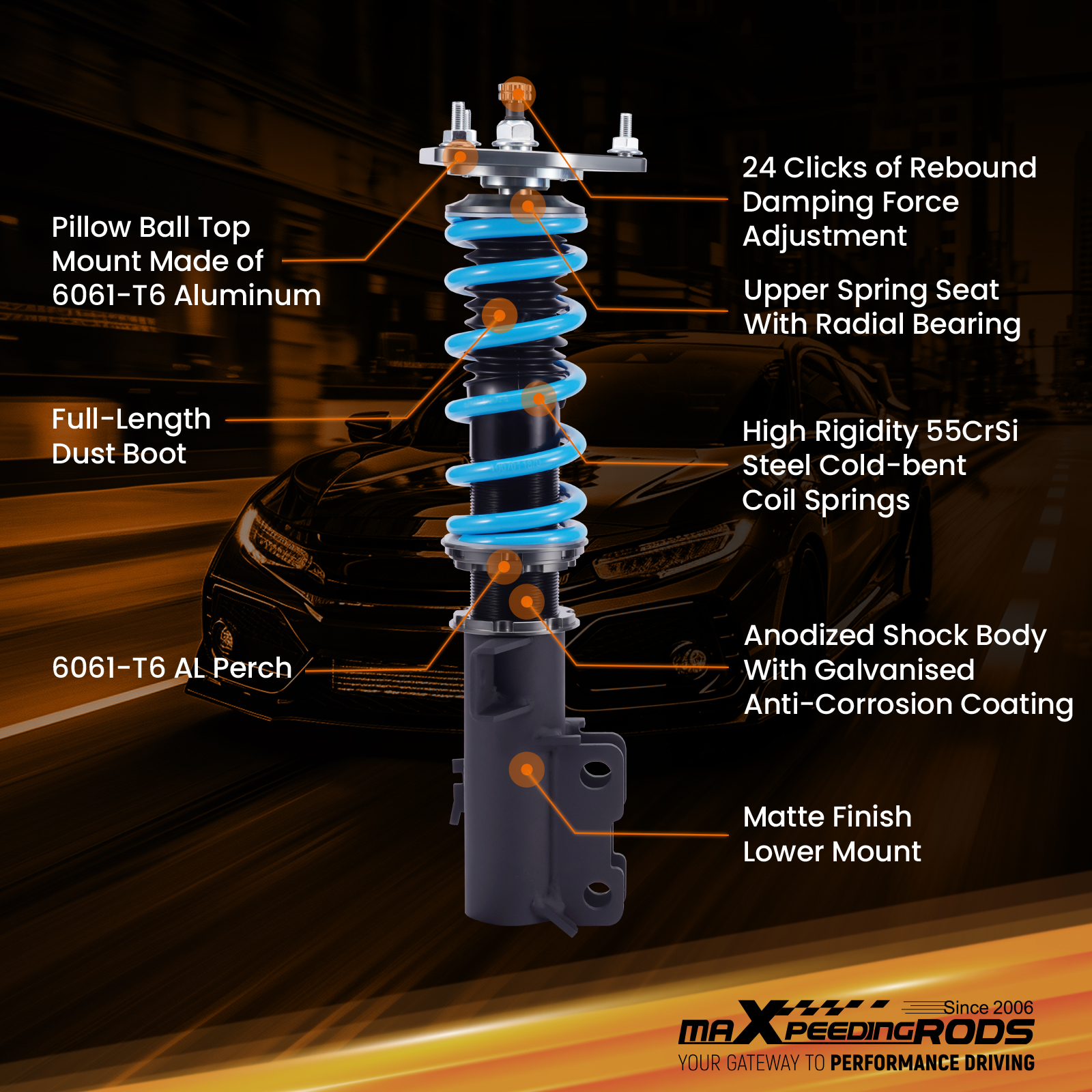 MaXpeedingrods T6 Coilover Suspension Lowering Kit compatible for