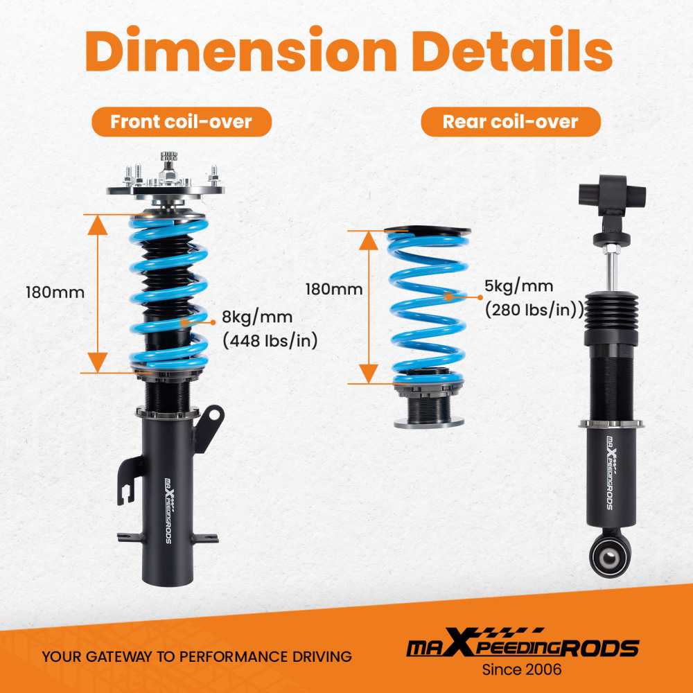 Compatible for Nissan Sentra B16 2007-2012 MaXpeedingrods 24-Way Damper Coilovers Struts Lowering Kit