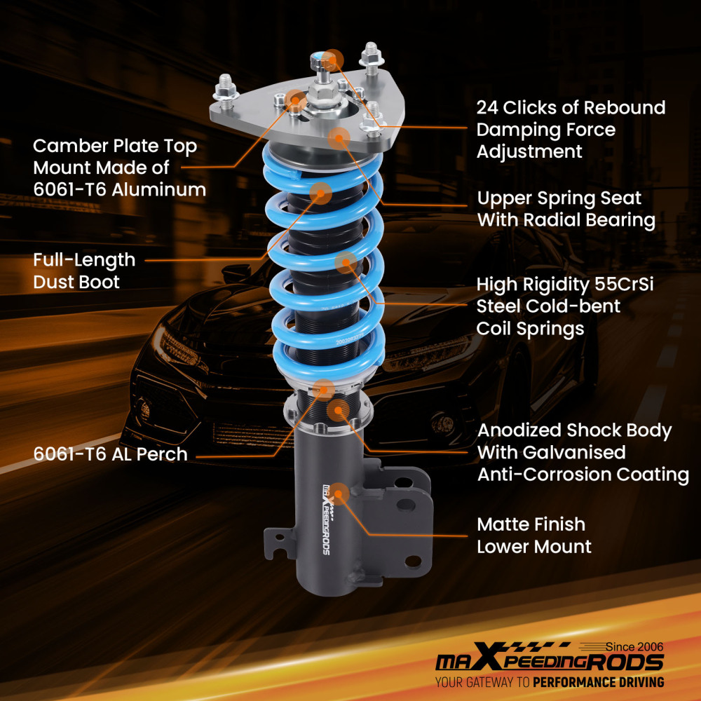24 Level Damper Adjustable Coilovers Lowering Kit compatible for Subaru Forester SJ 2014-18