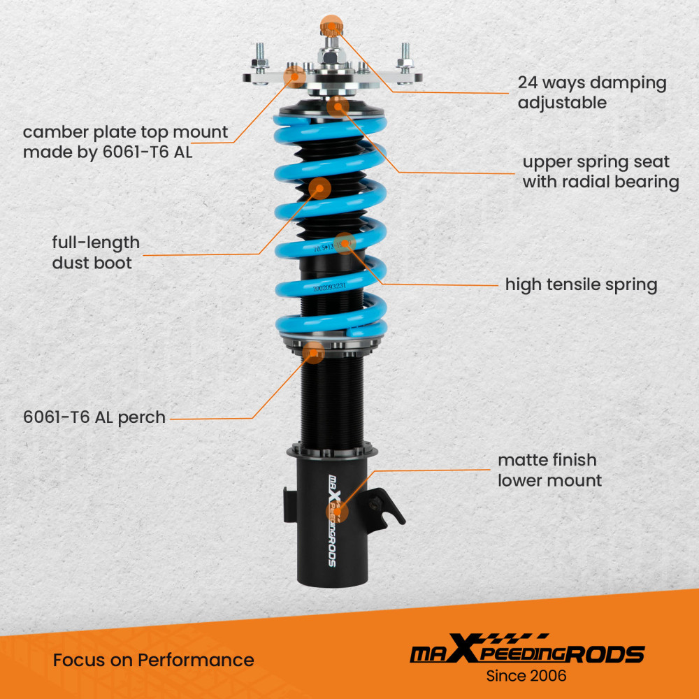 Compatible for Subaru Impreza WRX GDA GDB 24 Way Full Adjustable Coilover Struts Assembly lowering kit